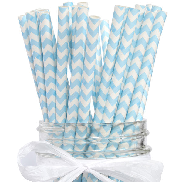 Light Blue Pinstripe Paper Straws - Light Blue Paper Straws