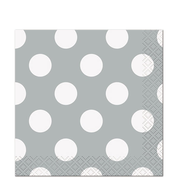 Silver With White Dot Beverage Napkins, 5 Inch Fold, Set Of 16 ...