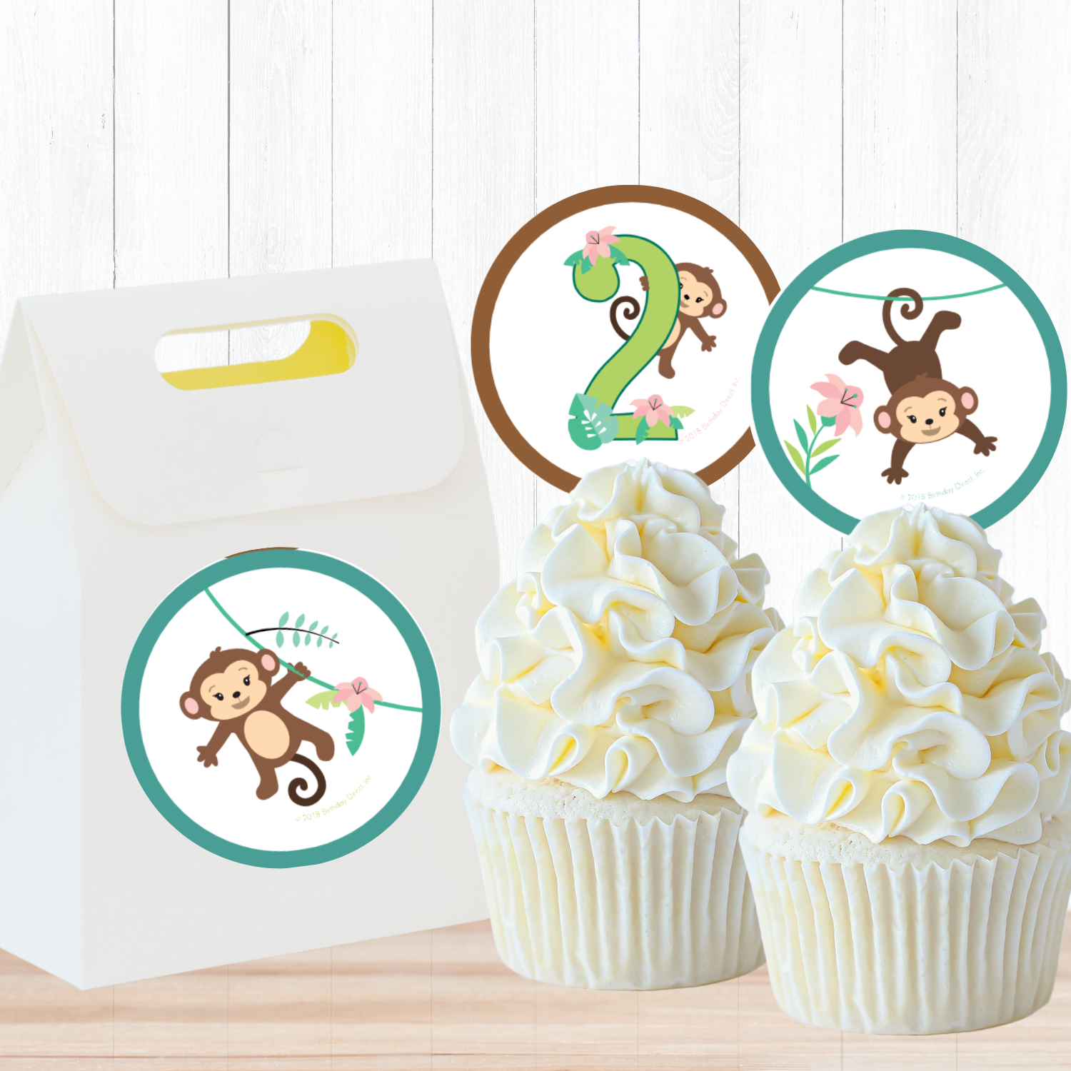 Little Monkey 2nd Birthday 2-in Circle, Editable Canva Template, Instant Download by Birthday Direct