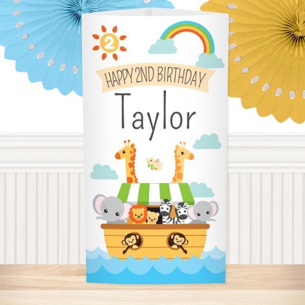 Noah's Ark 2nd Birthday Centerpiece, 10 inch Editable PDF Printable by Birthday Direct