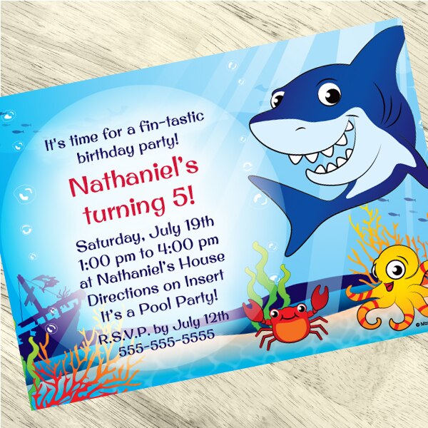 Shark Friends Party Invitation, 5x7-in, Editable PDF Printable by Birthday Direct