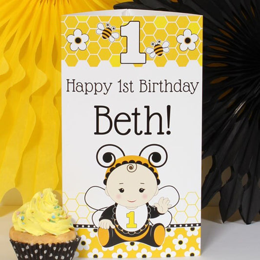 Bumble Bee 1st Birthday Centerpiece, 10 inch Editable PDF Printable by Birthday Direct