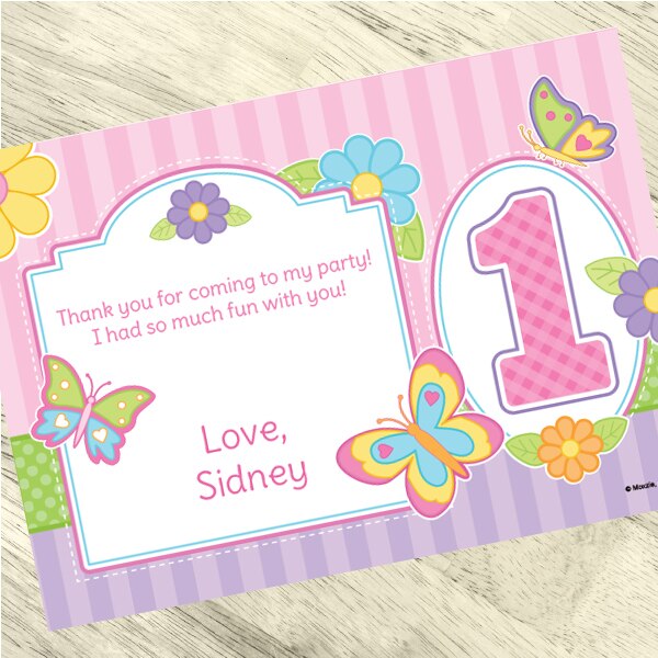 Butterfly Garden 1st Birthday Thank You, 5x7-in, Editable PDF Printable by Birthday Direct