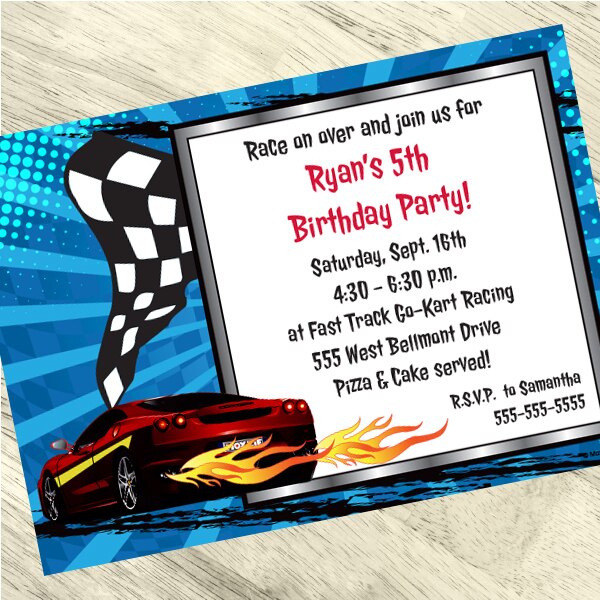 Hot Tracks Party Invitation, 5x7-in, Editable PDF Printable by Birthday Direct