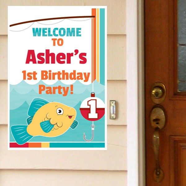 Little Fish 1st Birthday Welcome Sign, Editable Canva Template by Birthday Direct