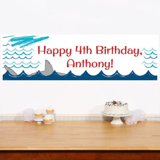 Shark Splash Party Banner, 2x6-feet, Editable PDF Printable by Birthday Direct