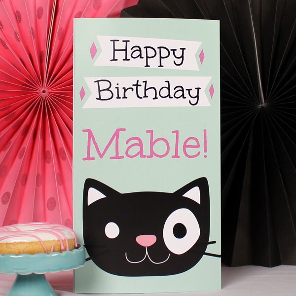 Little Cat Birthday Centerpiece, 10 inch Editable PDF Printable by Birthday Direct