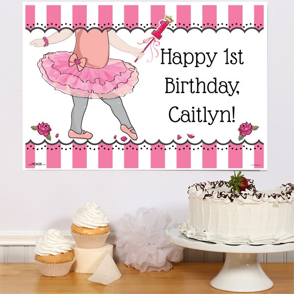 Ballerina 1st Birthday Sign, Editable Canva Template by Birthday Direct