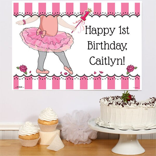 Ballerina 1st Birthday Sign, Editable Canva Template by Birthday Direct