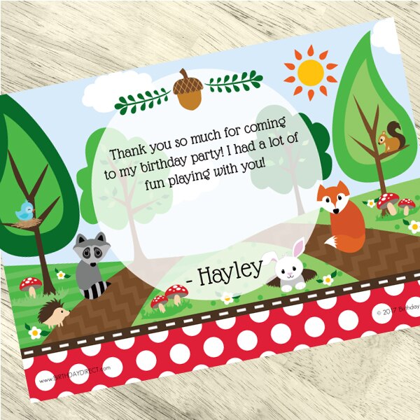 Woodland Animals Party Thank You, 5x7-in, Editable PDF Printable by Birthday Direct