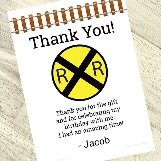 Railroad Crossing Party Thank You, 5x7-in, Editable PDF Printable by Birthday Direct