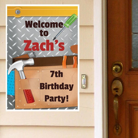 Little Handyman Tools Party Door Greeter, Editable PDF Printable by Birthday Direct