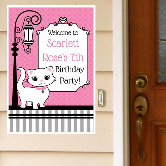 Paris French Kitten Party Door Greeter, Editable PDF Printable by Birthday Direct