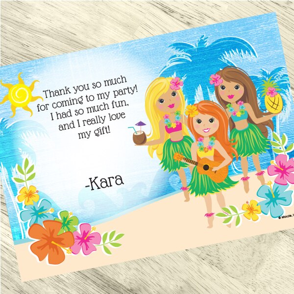 Hawaiian Hula Girl Party Thank You, 5x7-in, Editable Canva Template by Birthday Direct