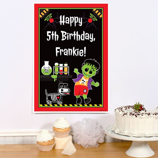 Mad Slime Scientist Little Frankie Party Sign, Editable Canva Template by Birthday Direct