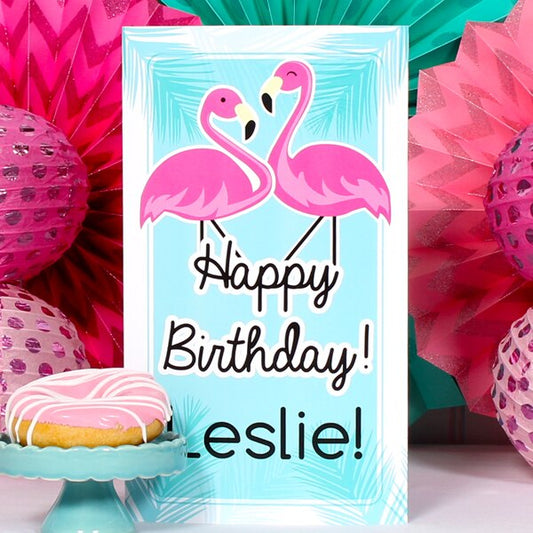 Flamingo Birthday Centerpiece, 10 inch Editable PDF Printable by Birthday Direct