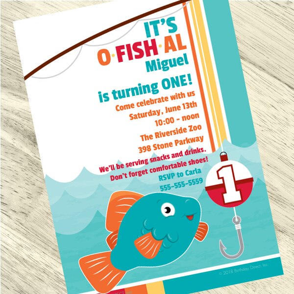 Little Fish 1st Birthday Invitation, 5x7-in, Editable Canva Template by Birthday Direct