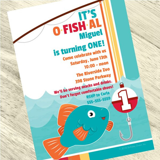 Little Fish 1st Birthday Invitation, 5x7-in, Editable PDF Printable by Birthday Direct