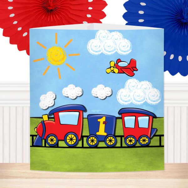 Little Train and Plane 1st Birthday Centerpiece, Editable Canva Template by Birthday Direct