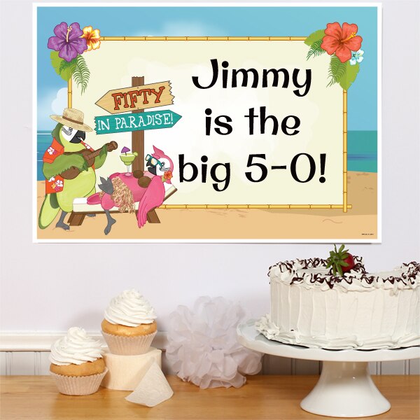 Parrot in Paradise 50th Birthday Sign, Editable PDF Printable by Birthday Direct