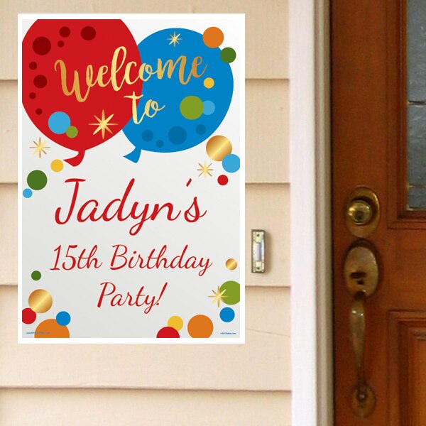 Bright Birthday Party Door Greeter, Editable PDF Printable by Birthday Direct