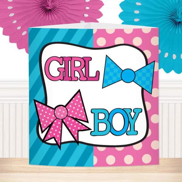 Bow or Bowtie Gender Reveal Centerpiece, 8.5x11 Printable PDF by Birthday Direct