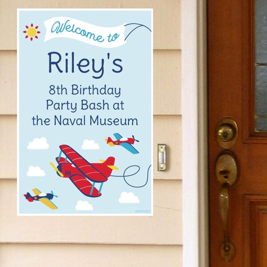 Vintage Airplane Party Door Greeter, Editable PDF Printable by Birthday Direct