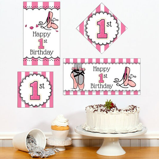 Ballerina 1st Birthday Sign Cutouts Wall Decoration, 8.5x11 Printable PDF by Birthday Direct