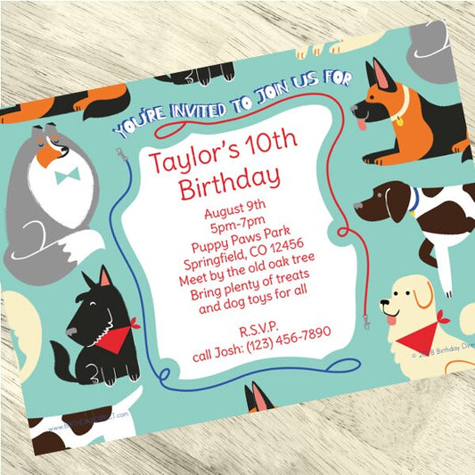 Doggy Party Invitation, 5x7-in, Editable PDF Printable by Birthday Direct