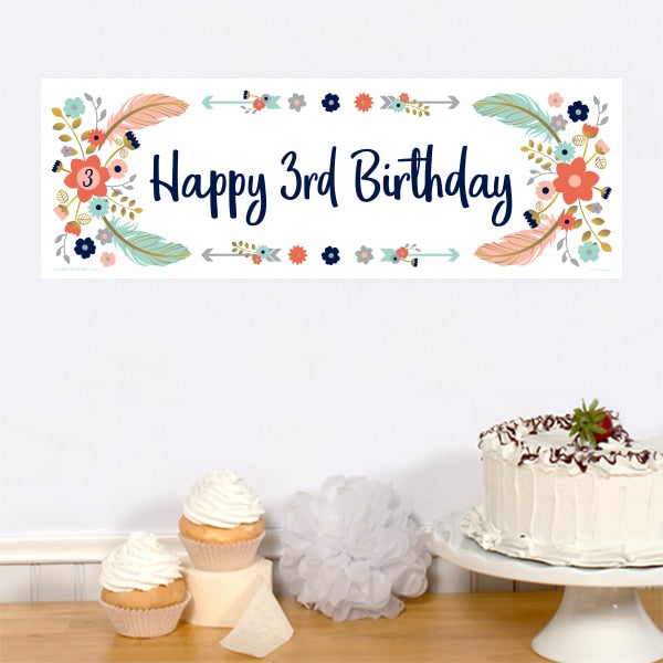 Boho 3rd Birthday Small Banner, 8.5x11 Printable PDF by Birthday Direct