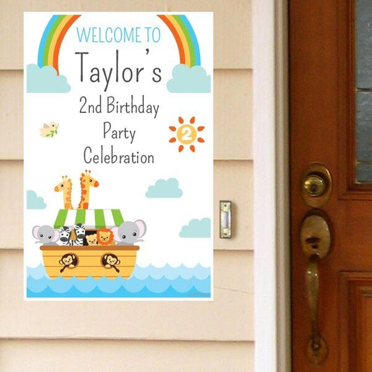 Noah's Ark 2nd Birthday Door Greeter, Editable PDF Printable by Birthday Direct