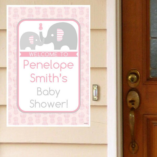 Elephant Little Peanut Pink Baby Shower Door Greeter, Editable PDF Printable by Birthday Direct