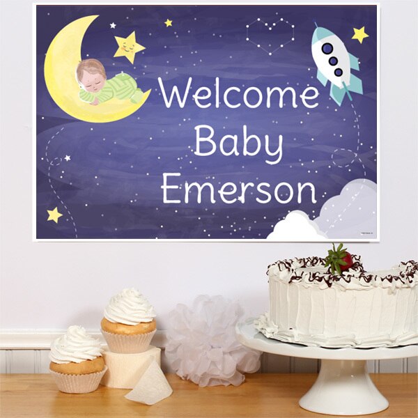 To the Moon Baby Shower Sign, Editable PDF Printable by Birthday Direct