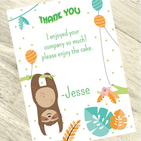 Little Sloth Party Thank You, 5x7-in, Editable Canva Template by Birthday Direct