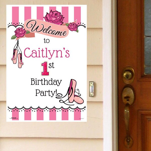 Ballerina 1st Birthday Door Greeter, Editable PDF Printable by Birthday Direct