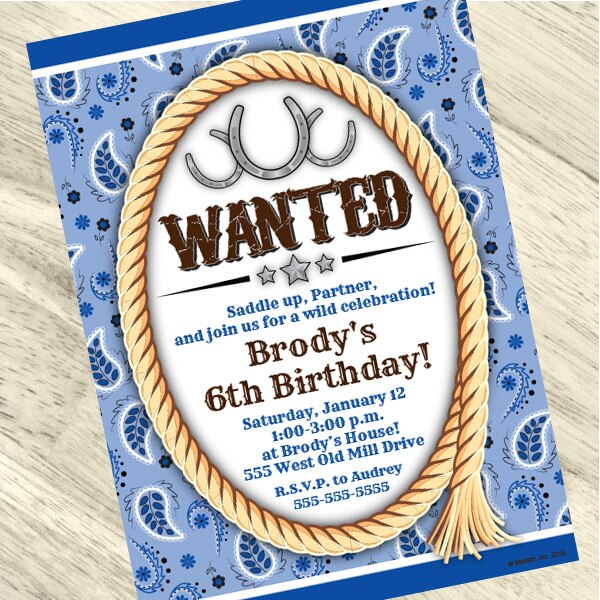 Bandana Blue Party Invitation, 5x7-in, Editable PDF Printable by Birthday Direct