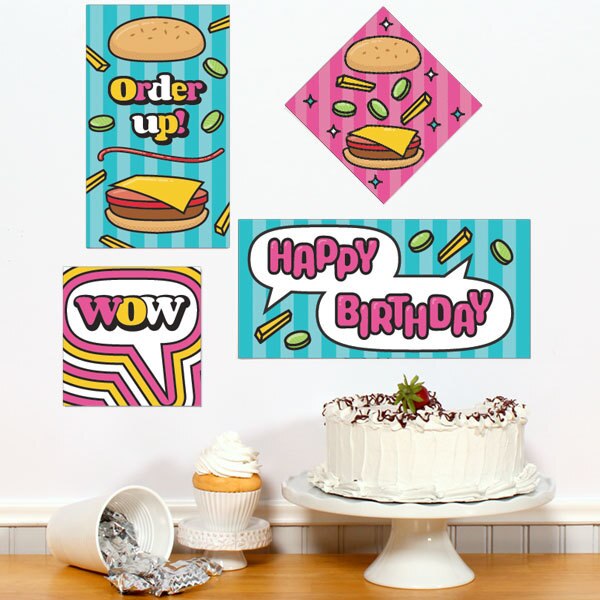 Hamburger Birthday Sign Cutouts Wall Decoration, 8.5x11 Printable PDF by Birthday Direct