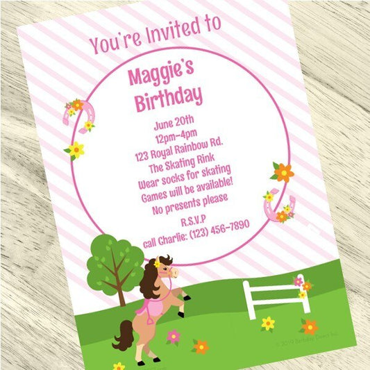 Playful Pony Party Invitation, 5x7-in, Editable PDF Printable by Birthday Direct