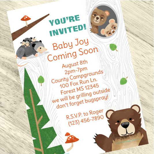 Wild Woodland Baby Shower Invitation, 5x7-in, Editable PDF Printable by Birthday Direct