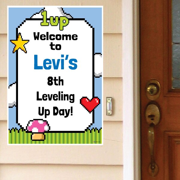 8-bit Video Game Party Door Greeter, Editable PDF Printable by Birthday Direct