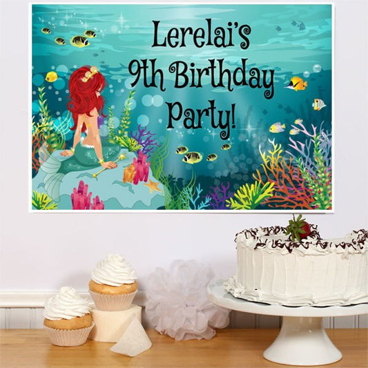 Mermaid Princess Party Sign, Editable PDF Printable by Birthday Direct