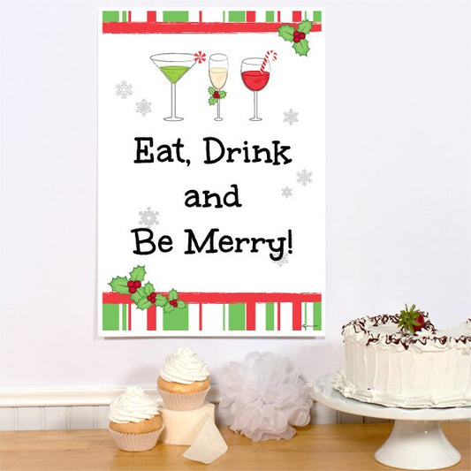 Christmas Cocktails Party Sign, Editable PDF Printable by Birthday Direct