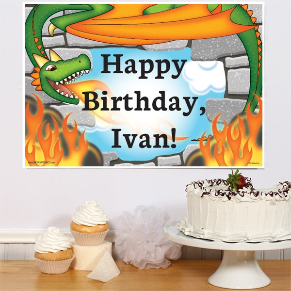 Dragon Castle Party Sign, Editable PDF Printable by Birthday Direct