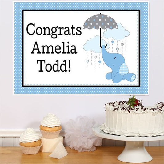 Elephant Blue Baby Shower Sign, Editable PDF Printable by Birthday Direct