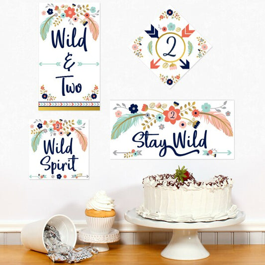 Boho 2nd Birthday Sign Cutouts Wall Decoration, 8.5x11 Printable PDF by Birthday Direct