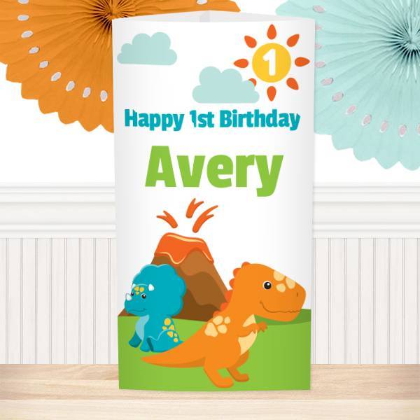 Little Dinosaur 1st Birthday Centerpiece, 10 inch Editable Canva Template by Birthday Direct