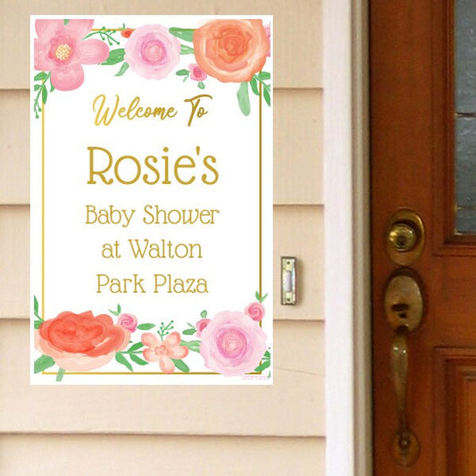 Welcome Floral Party Door Greeter, Editable PDF Printable by Birthday Direct