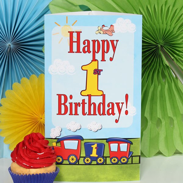 Little Train and Plane Train 1st Birthday Centerpiece Editable Canva Printable by Birthday Direct