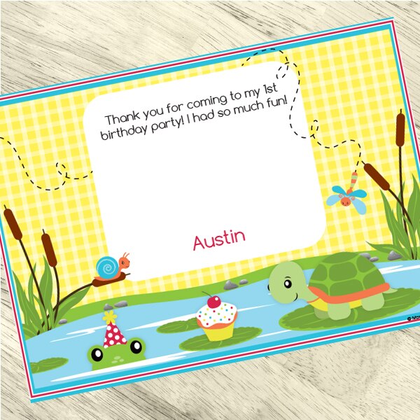 Frog and Turtle Party Thank You, 5x7-in, Editable PDF Printable by Birthday Direct