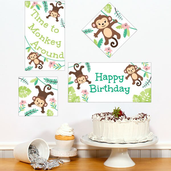 Little Monkey Birthday Sign Cutouts Wall Decoration, Editable Canva Template by Birthday Direct